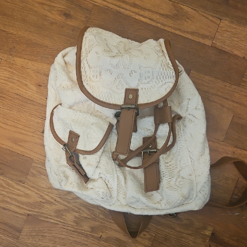Lace Backpack with Brown Trim